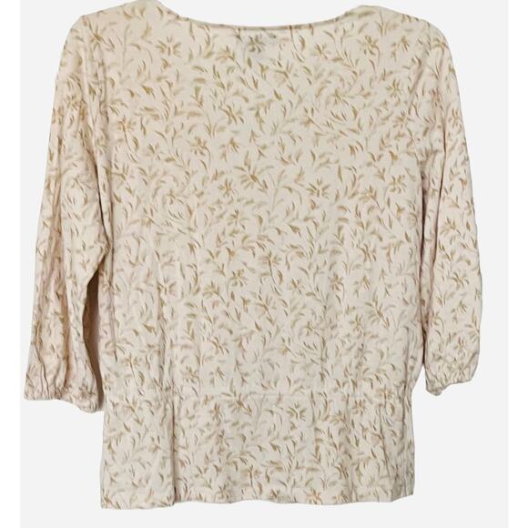 AMERICAN LIVING V-NECK BLOUSE, WOMENS, L, WHITE WITH GOLDTONE LEAVES, 3/4 SLEEVE - Picture 4 of 11